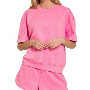Zenana Scuba Short Sleeve Top & Shorts Set